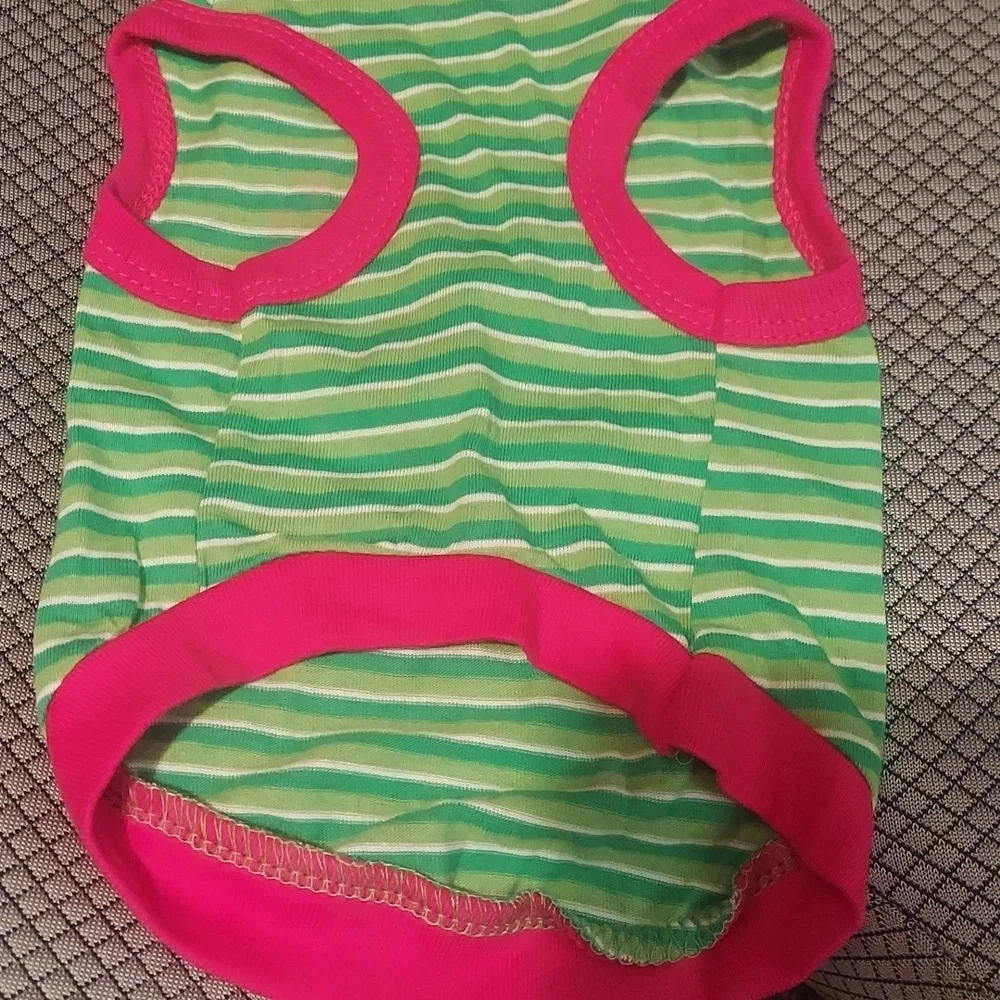 DOG Total Flirt Shirt -Size SMALL  Hot pink with green and white stripes